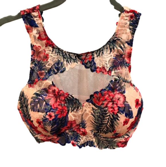 𝅺pink Victoria’s Secret lace and mesh floral print underwire bralette.  Size S - Picture 1 of 7